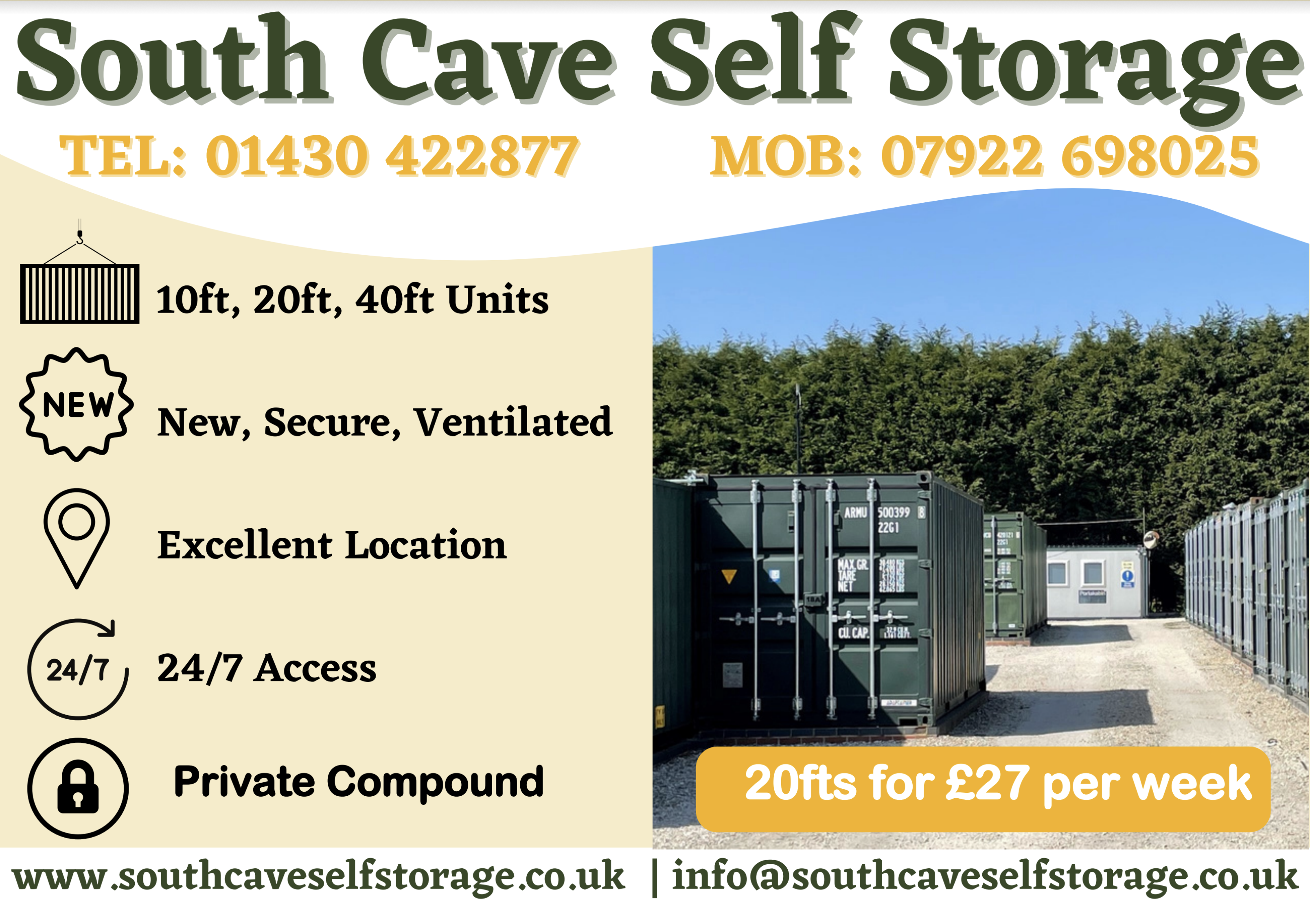 Self Storage in Hull Goole South Cave Swanland Ferriby